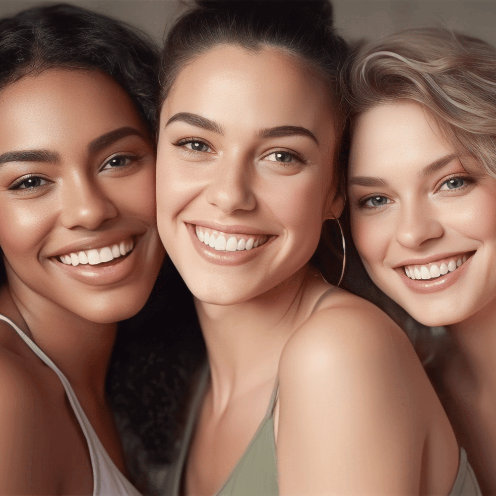 3 beautiful women with different skin tones
